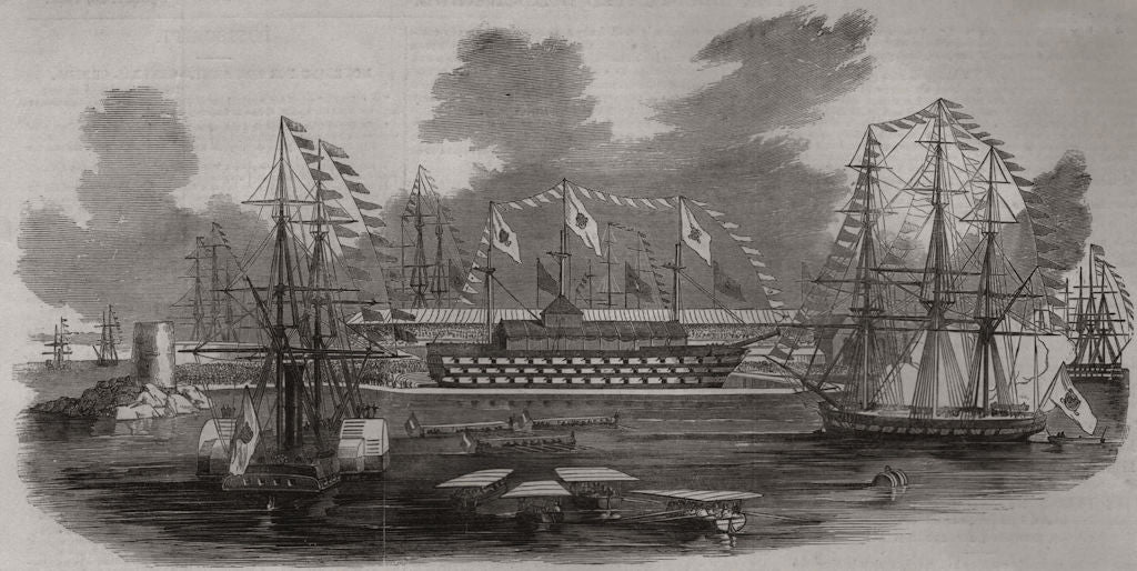 Opening a new basin in the arsenal at Naples. Italy 1852 old antique print